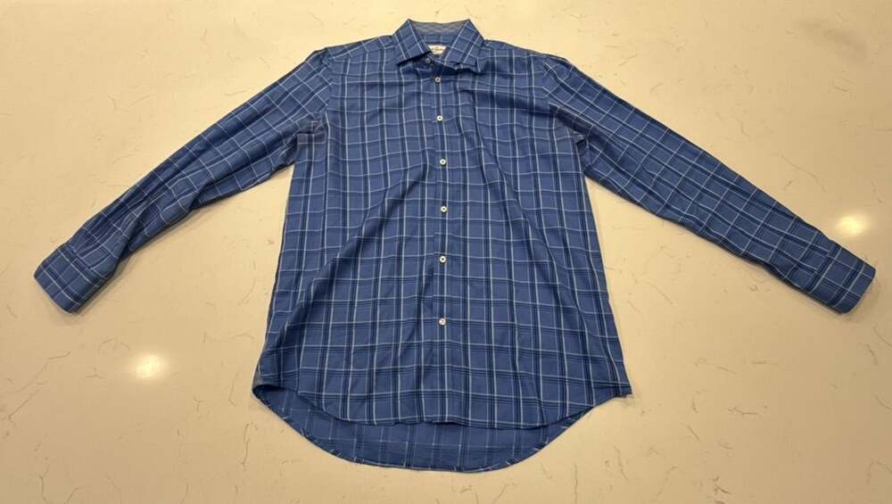 Robert Graham Button Down Shirt Size 16.5 Blue Plaid Cotton Long Sleeve